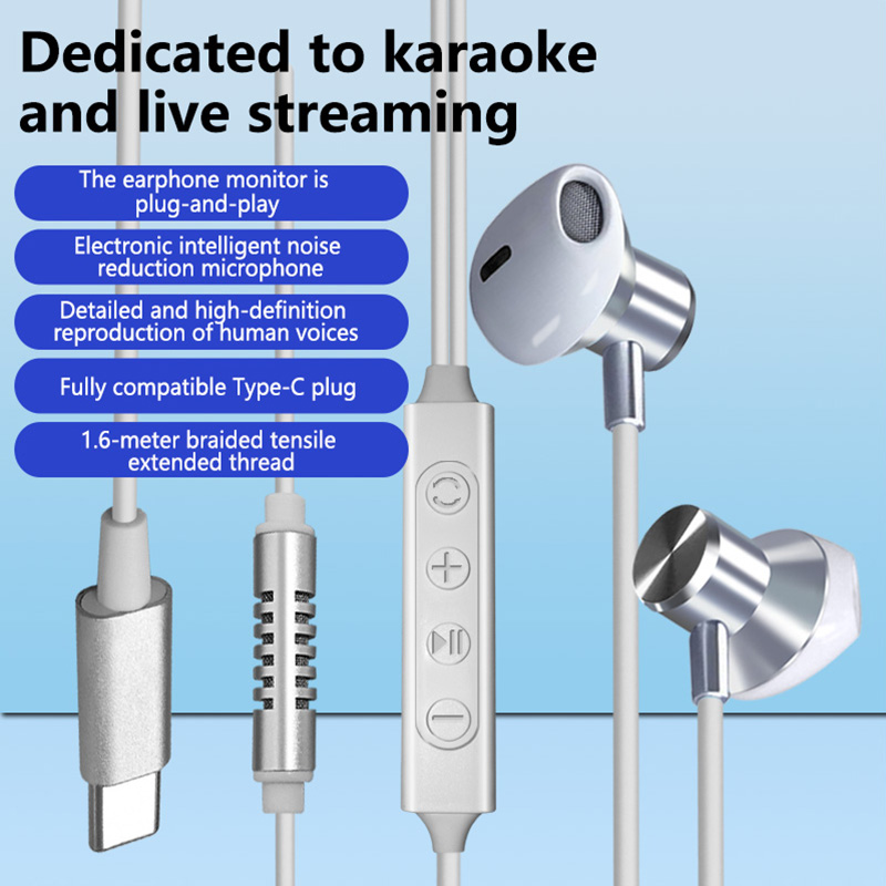 In Ear Monitors For Singers - Tip C Kablolu Karaoke Kulaklıkları, Mikrofonlu